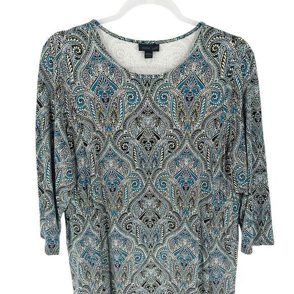 J Jill Wearever Collection Dress Petite Large Blue Paisley Jersey Knit Office - Picture 5 of 13